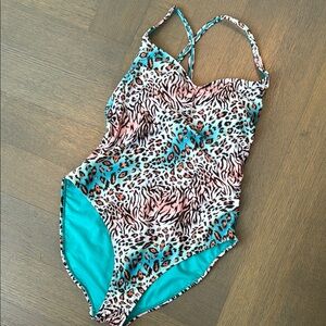 Leopard Print Swimsuit - Orange and Blue